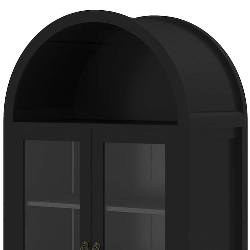 Moasis 71 Inch Tall Arched Display Cabinet with LED Lighting and Glass Doors for Living Room or Dining Room Storage