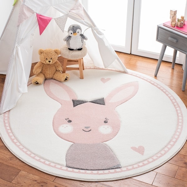 slide 2 of 38, SAFAVIEH Carousel Kids Codrina Bunny Rug 5'3" Round - Ivory/Pink