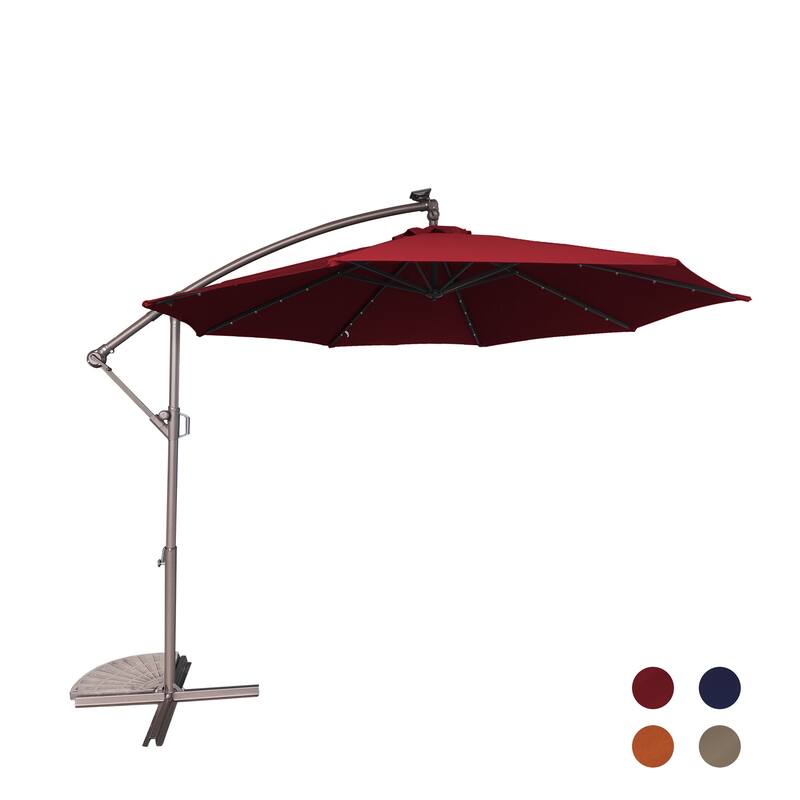 Clihome 10Ft Solar Light Crank Cantilever Patio Umbrella Without Base