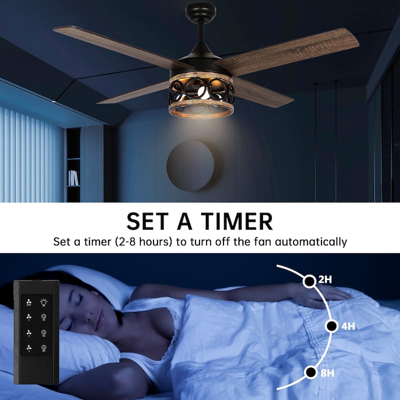 52" Black Reversible Downrod Ceiling Fan with Light Kit and Remote