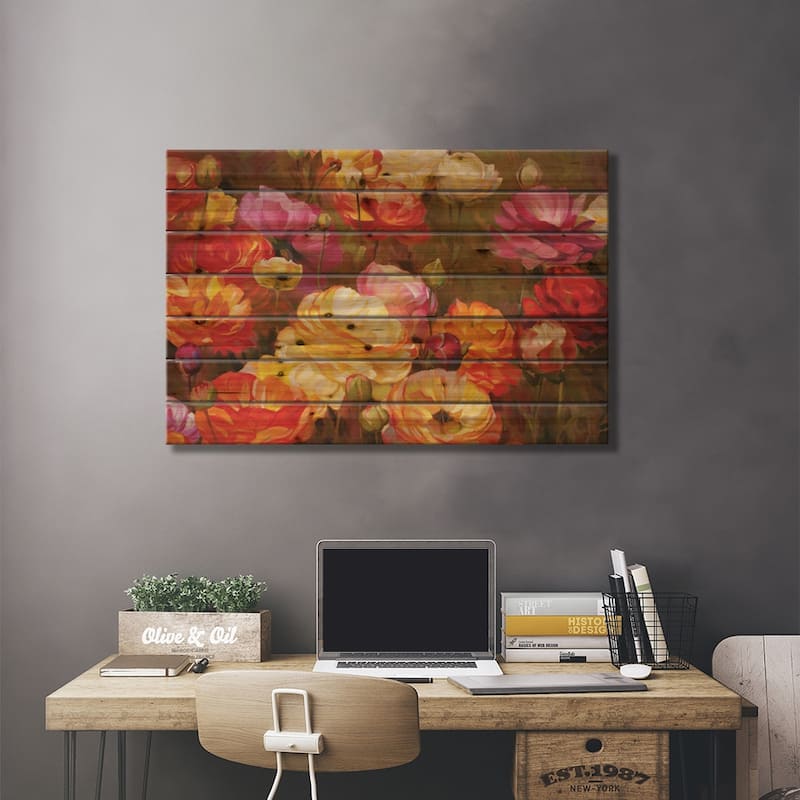 Ranunculus Garden Print On Wood by Emma Styles - Multi-Color