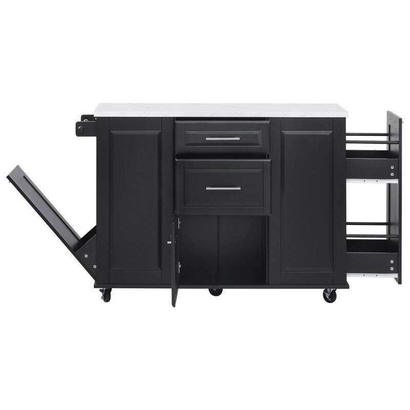 50.7" Kitchen Island with Storage and Concealed Trash Can, Rolling Kitchen Island on 5 Wheels with Drop Leaf, Drawers and Door