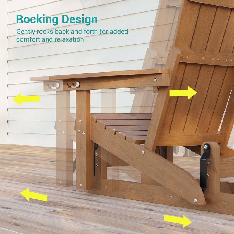 Glider Adirondack Chair 3-Position Adjustable, HDPE Wood-Like Texture