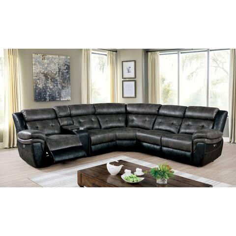 Furniture of America Giswell Traditional Grey Recliner Sectional