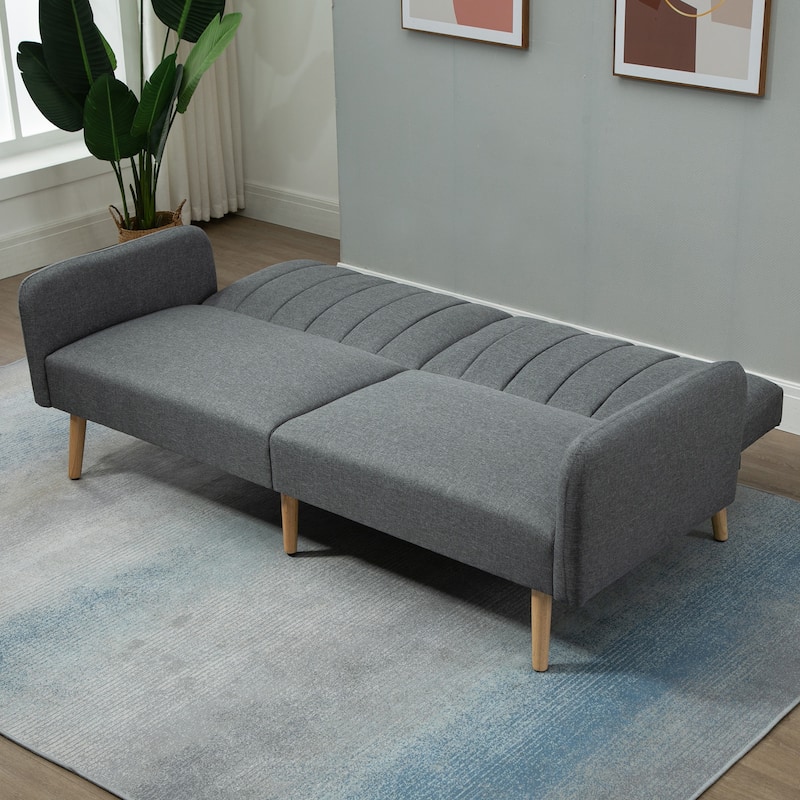 HOMCOM Two Seater Sofa Bed, Convertible Futon Couch Bed, Linen Upholstered Loveseat with Adjustable Backrest for Small Spaces