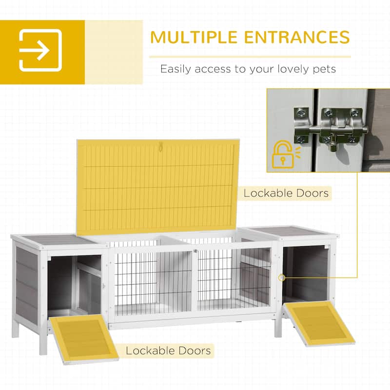 Multifunctional Fir Wood Indoor Small Animal Playpen Cage Hutch with Extractable Divider and Steel Frame