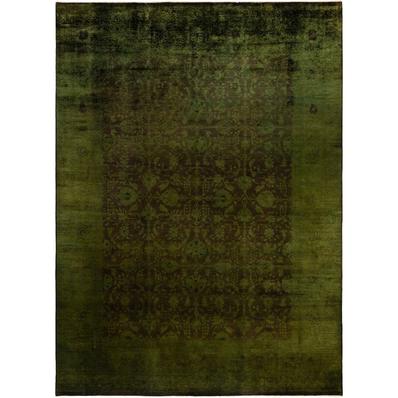 Overdyed One-of-a-Kind Hand-Knotted Area Rug - Green - 9' 0" x 12' 1"