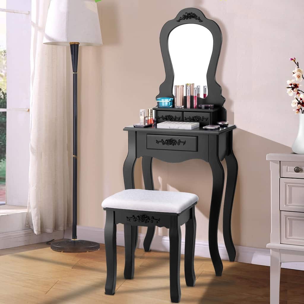 Costway Vanity Wood Makeup Table Stool Jewelry Desk Black/White