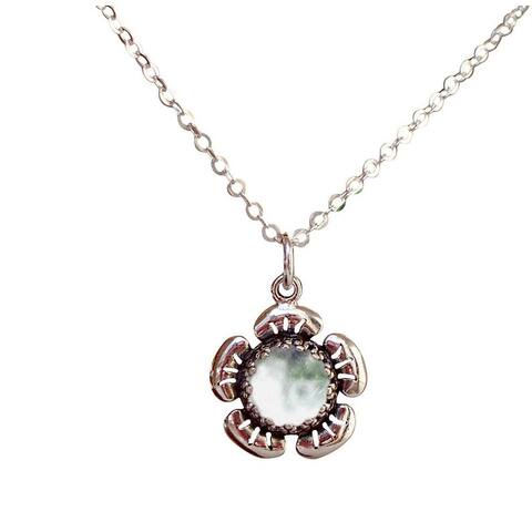 Recycled Vintage Clear Milk Bottle and Sterling Silver Flower Necklace
