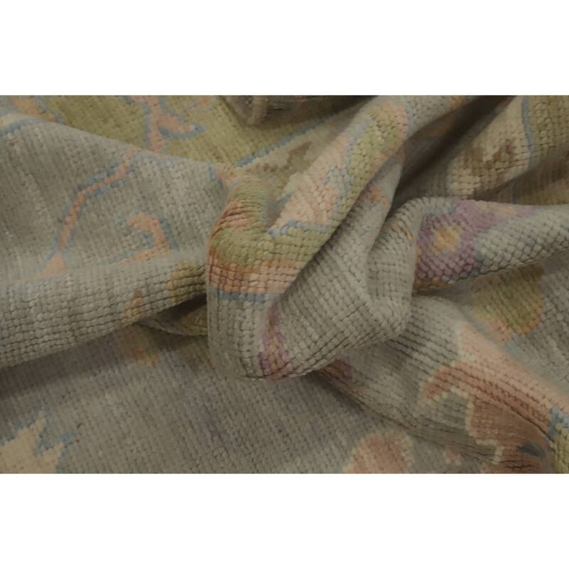 Handmade Gray Oushak Vegetable Dye Area Rug, Floral Geometric Carpet - 10' 0'' X 8' 0''