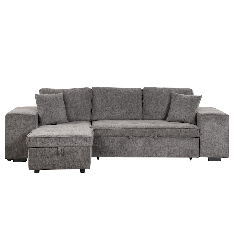 Roomfitters 3-Seater Modern L-Shape Reversible Sectional Couch, Pull-Out Sleeper Sofa with Storage Chaise and Two Stools