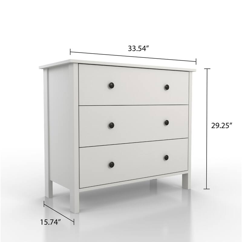 DH BASIC Transitional 34-inch Wide 3-Drawer Neutral Youth Dresser by Denhour