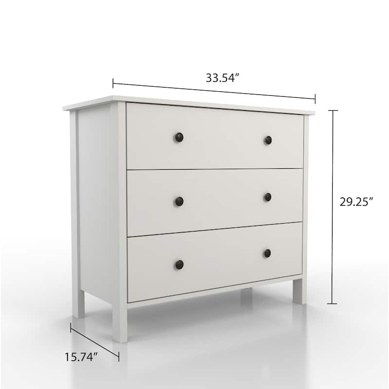 DH BASIC Transitional 34-inch Wide 3-Drawer Neutral Youth Dresser by Denhour