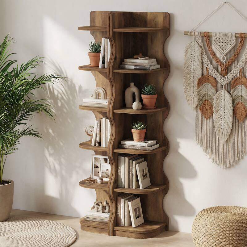 Corner Bookcase, 70.8'' Tall Corner Shelf Storage Display Rack - 13.8'' W × 13.8'' D × 70.8'' H