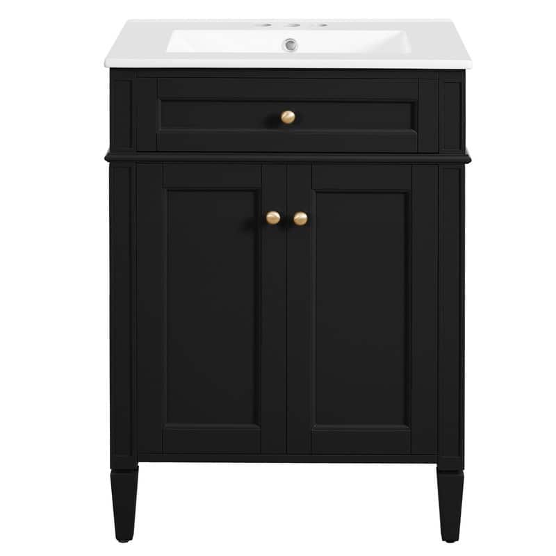 24" Bathroom Vanity with Sink, 2 Doors and Tip-Out Drawer, Soft-Closing Doors