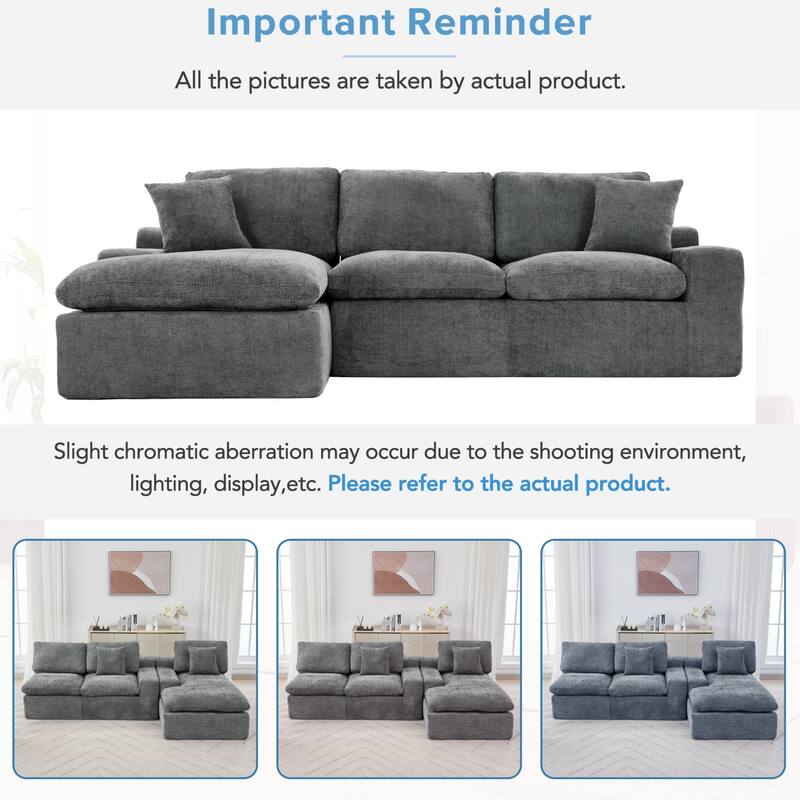 107-In Modern Chenille Sectional Sofa,Living Room Sofa with Double-layer Cushion & Side Pockets