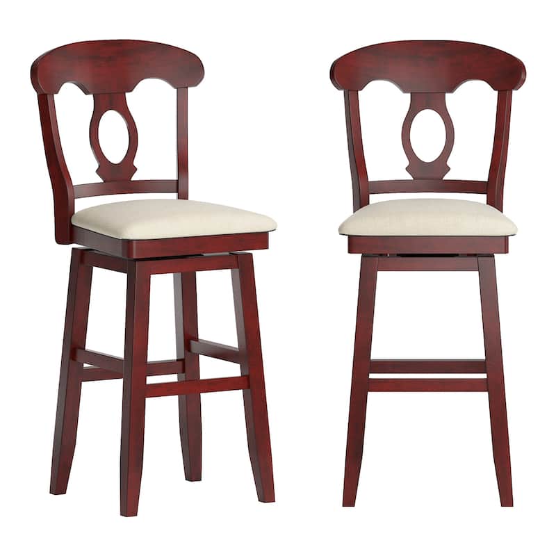 Ronda Napoleon Back Wood Swivel Chair - Antique Berry Red - Bar Height