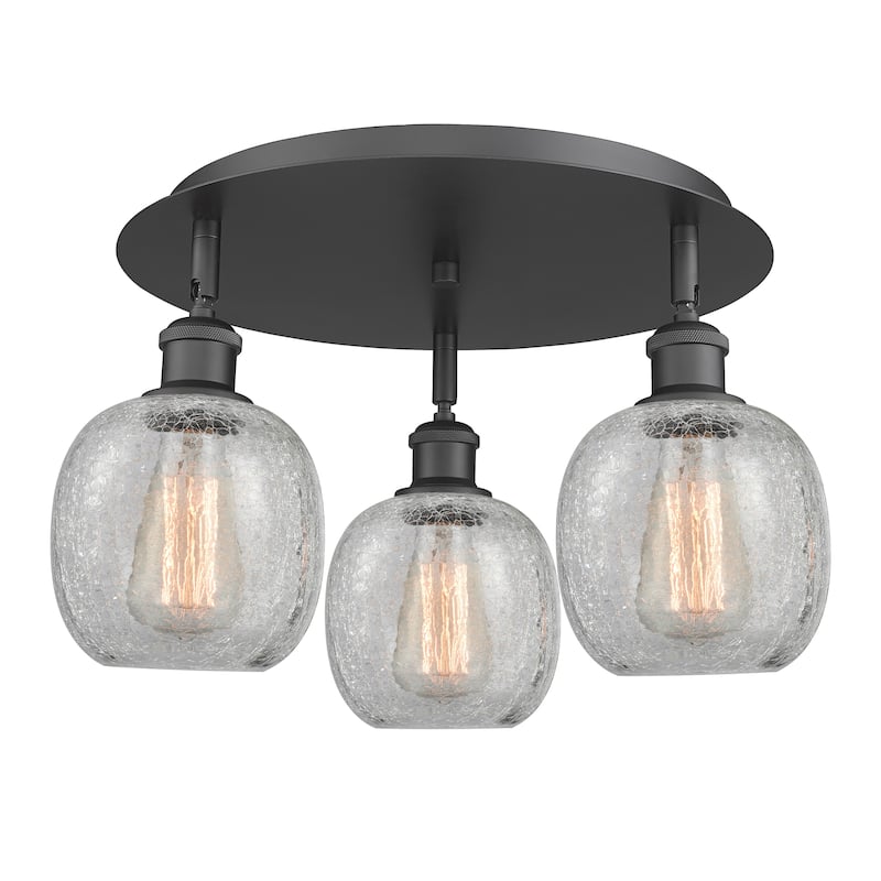 Innovations Lighting Belfast - 3 Light 18" Flush Mount - Matte Black/Clear Crackle