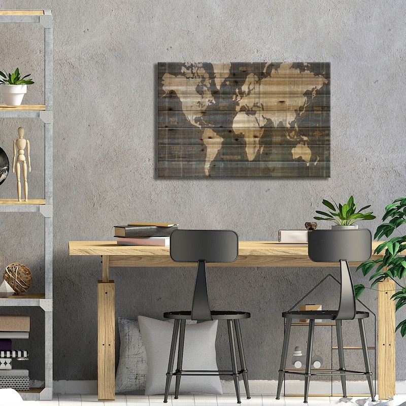 Old World Map Blue Print On Wood by Wild Apple Portfolio - Multi-Color