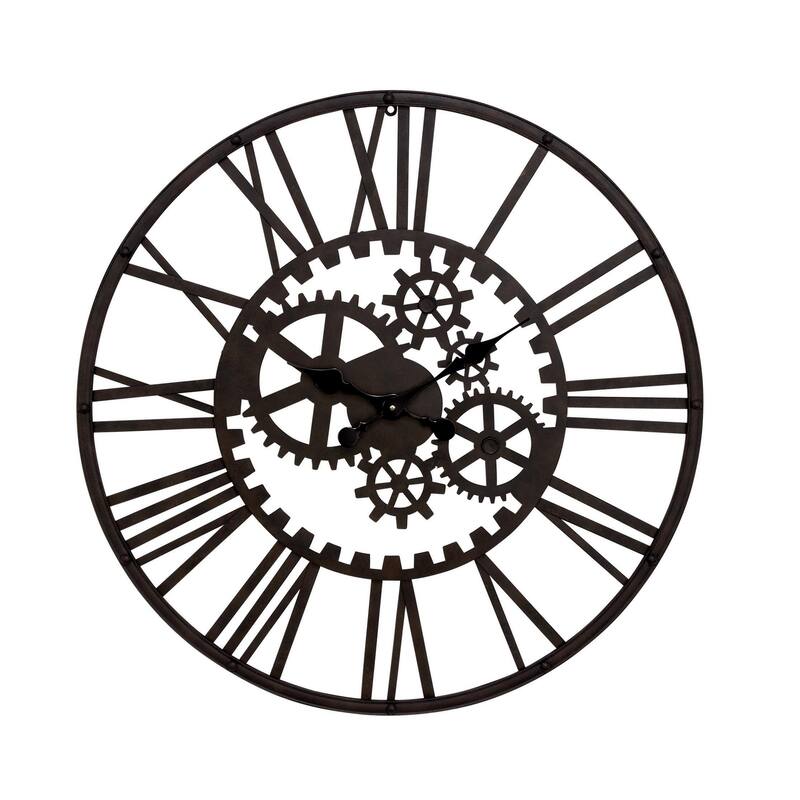 Metal Gear Decorative Wall Clock - Black - Roche River Decor - Black