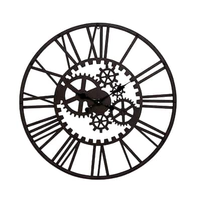 Metal Gear Decorative Wall Clock - Black - Roche River Decor