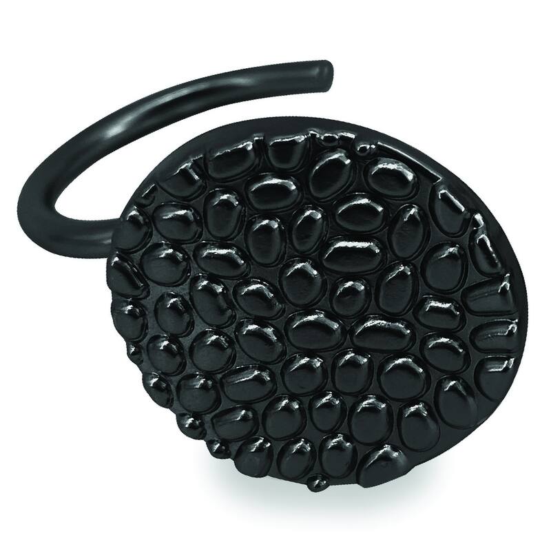 12 Piece Set - Matte Black Pebble Stones Heavy Duty Shower Curtain Hooks Rings Rustproof Metal - Matte Black
