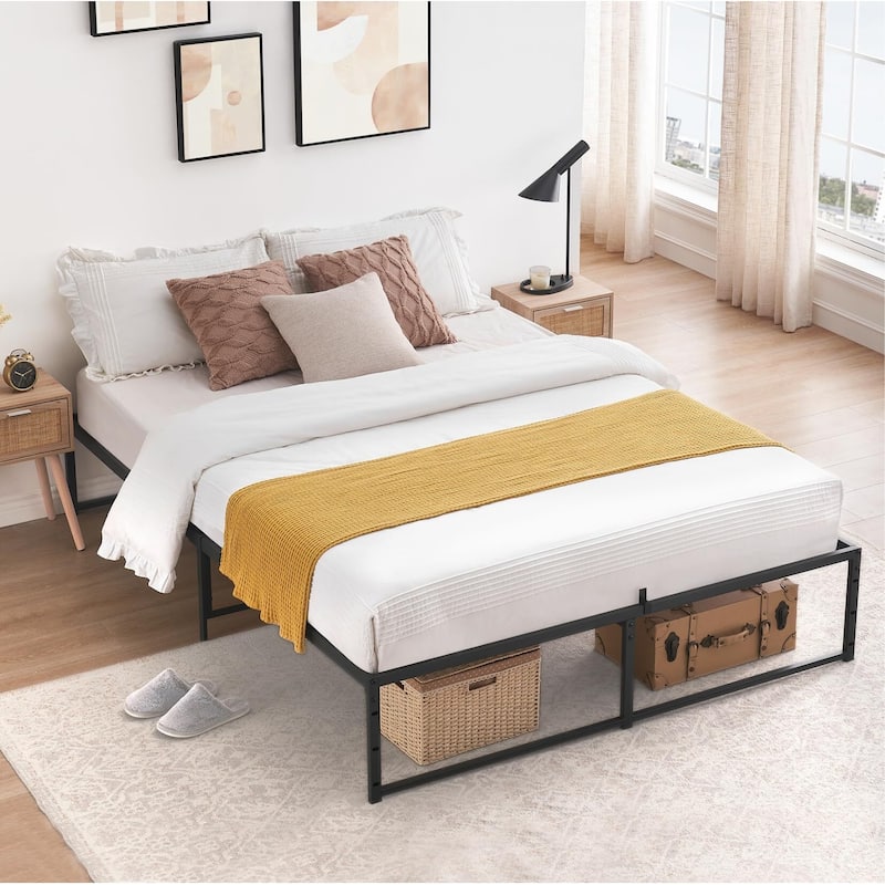 14 inch Metal Bed Platform Frame with 3 in 1 Steel Support