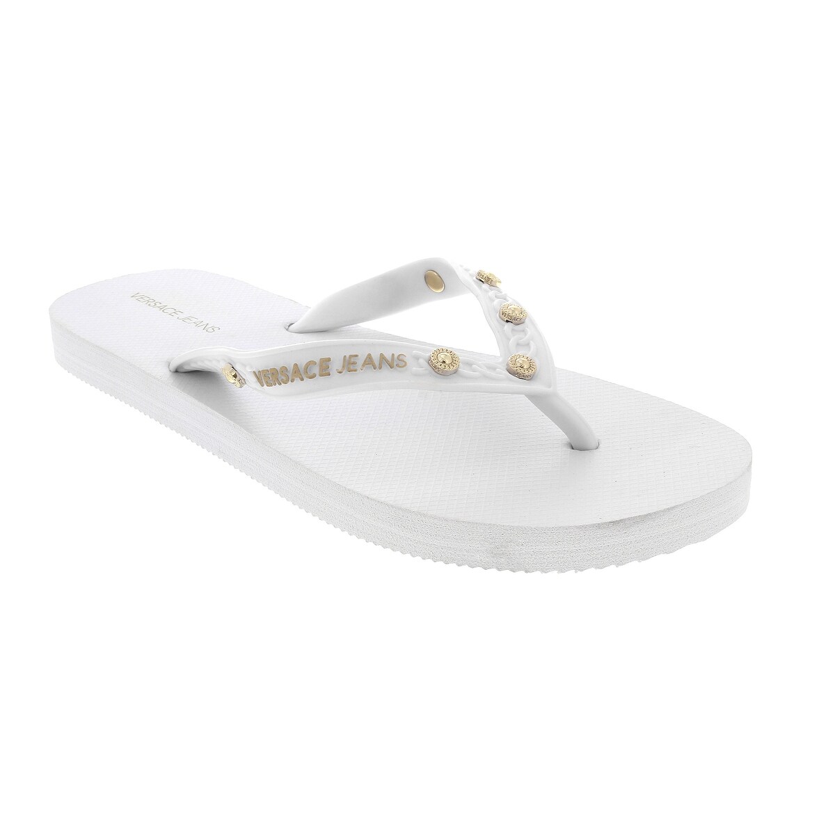 white versace flip flops