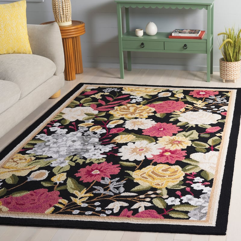 SAFAVIEH Handmade Jardin Michalina Rug - Black/Red - 6' Square