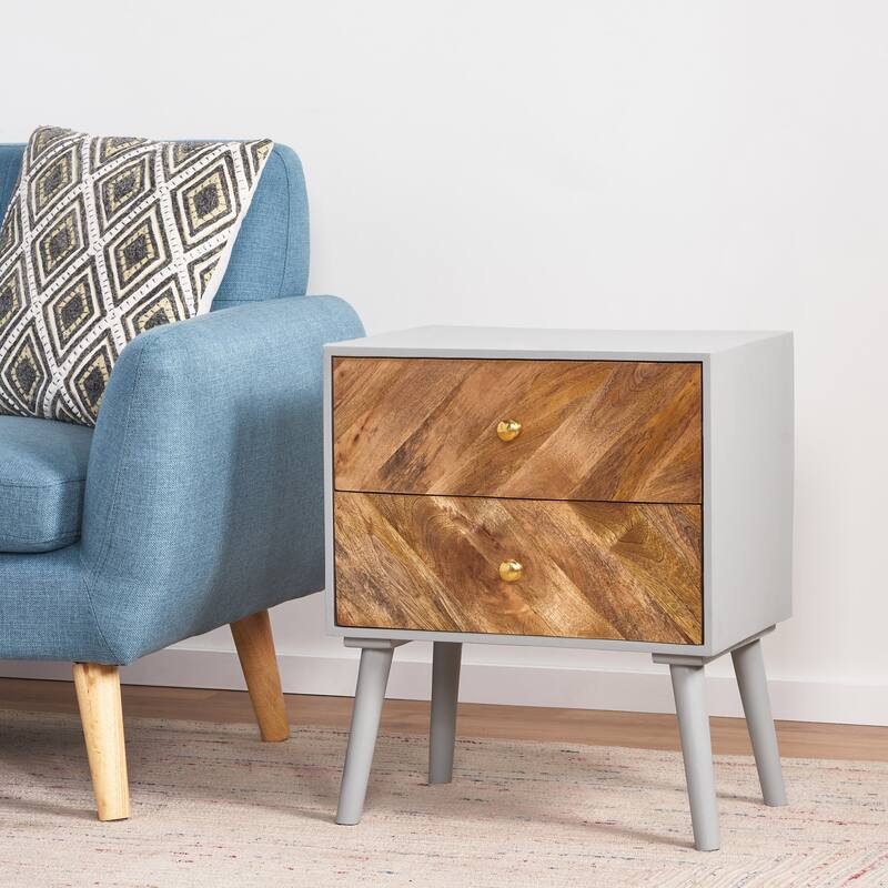 Handcrafted Mango Wood Cabinet with 2 Drawers, Boho and Mid-Century Style, Durable MDF Frame, 24" Tall