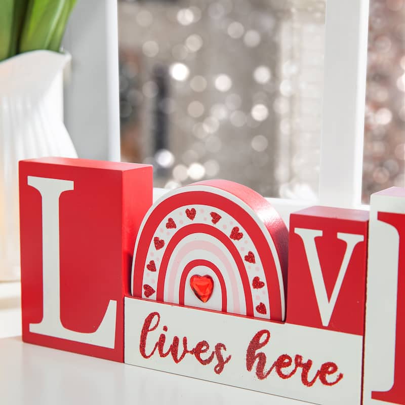 Glitzhome 4.25"H Valentine's Wooden LOVE Table Decor
