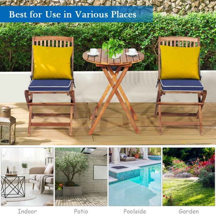 3 Pieces Patio Folding Bistro Set with Padded Cushion and Round Coffee Table - 23.5" x 23.5" x 29.5" (L x W x H)