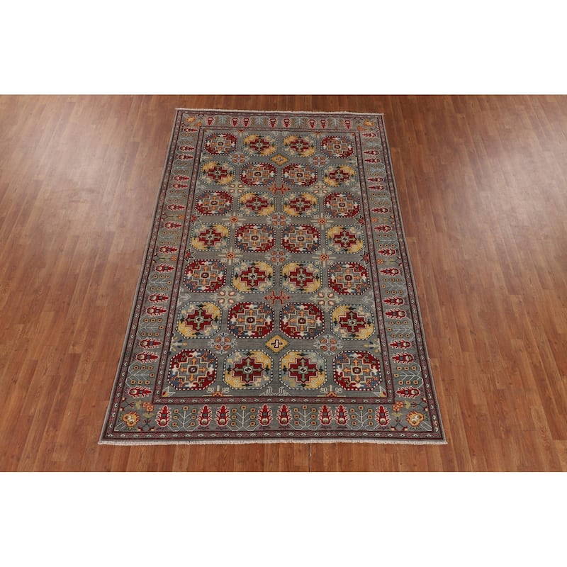 All-Over Gray Kazak Oriental Area Rug Handmade Bedroom Wool Carpet - 6'5" x 9'10"