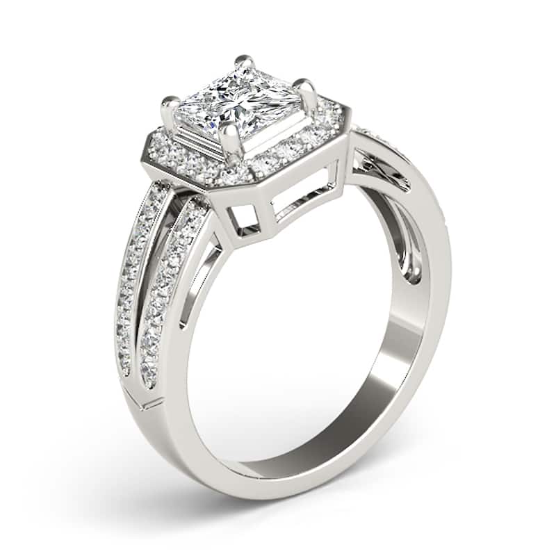 Auriya 14k White Gold Lab Grown Princess Diamond Halo Engagement Ring 0.50 to 5.00 ct. tw. (F-G VS)