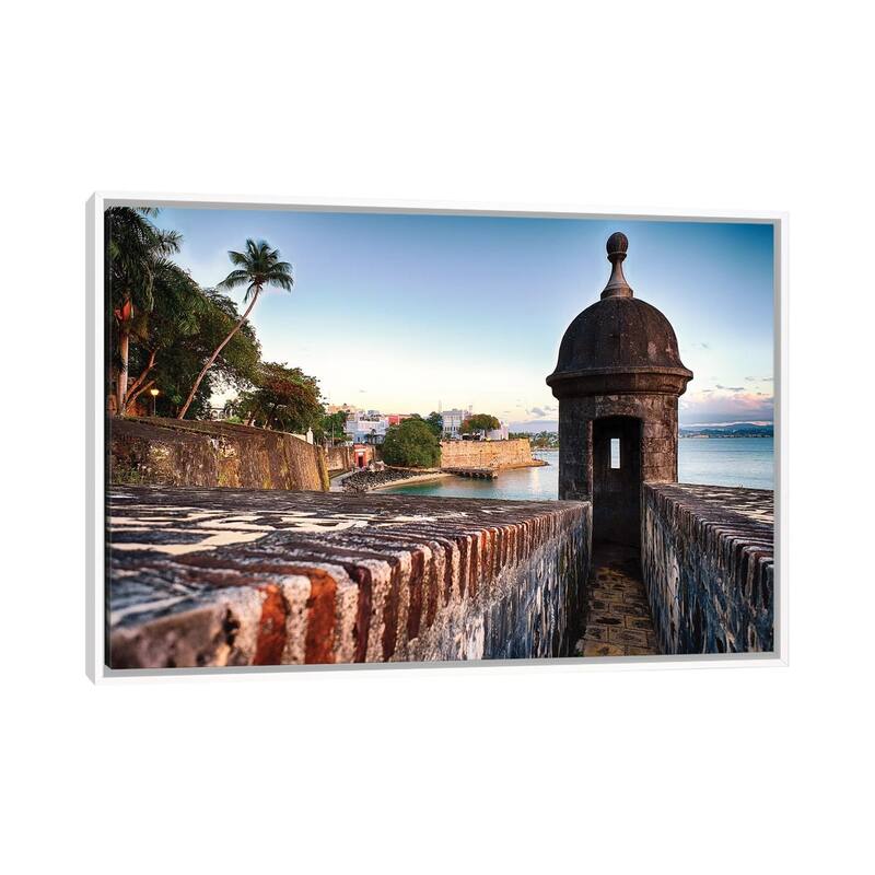 iCanvas "The City Walls And Gate Of Old San Juan With A Sentry Post, Puerto Rico" by George Oze Framed Canvas Print - White - 26x40