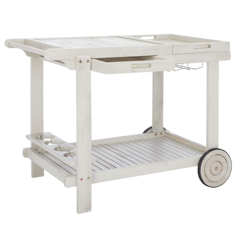 SAFAVIEH Outdoor Nallely Acacia Wood Tea Trolly - 24Wx39Dx30H