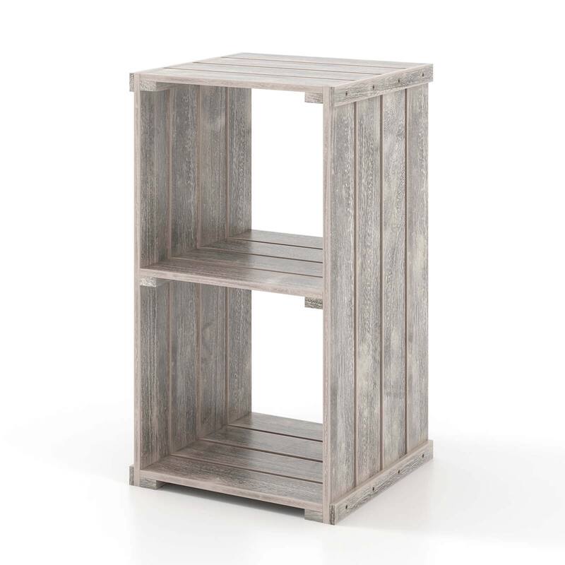 Costway 1/2 PCS 2-Cube Storage Shelf Slatted Paulownia Wood Cubic