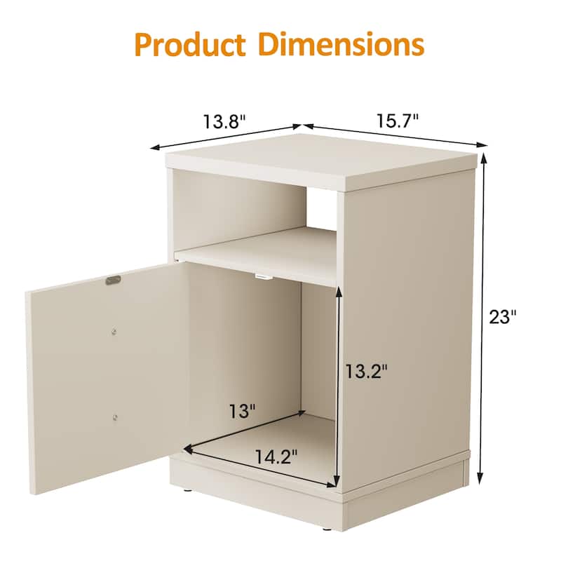 Modern Nightstand with Door & Open Shelf