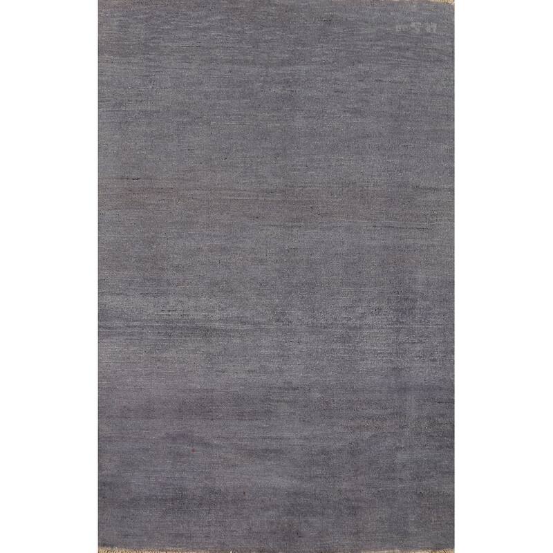 Contemporary Blue Gray Gabbeh Oriental Rug Hand-Knotted Wool Carpet - 3'1"x 4'9"