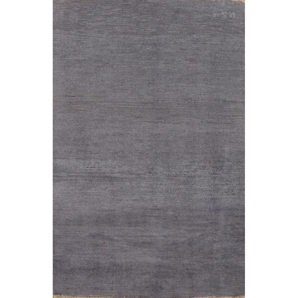 Contemporary Blue Gray Gabbeh Oriental Rug Hand-Knotted Wool Carpet - 3'1"x 4'9"