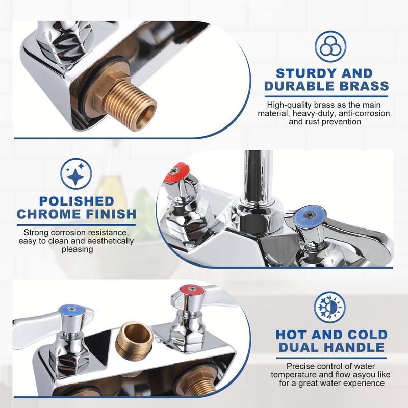 WOWOW Double-Handle Wall Mount Standard Kitchen Bar Faucet