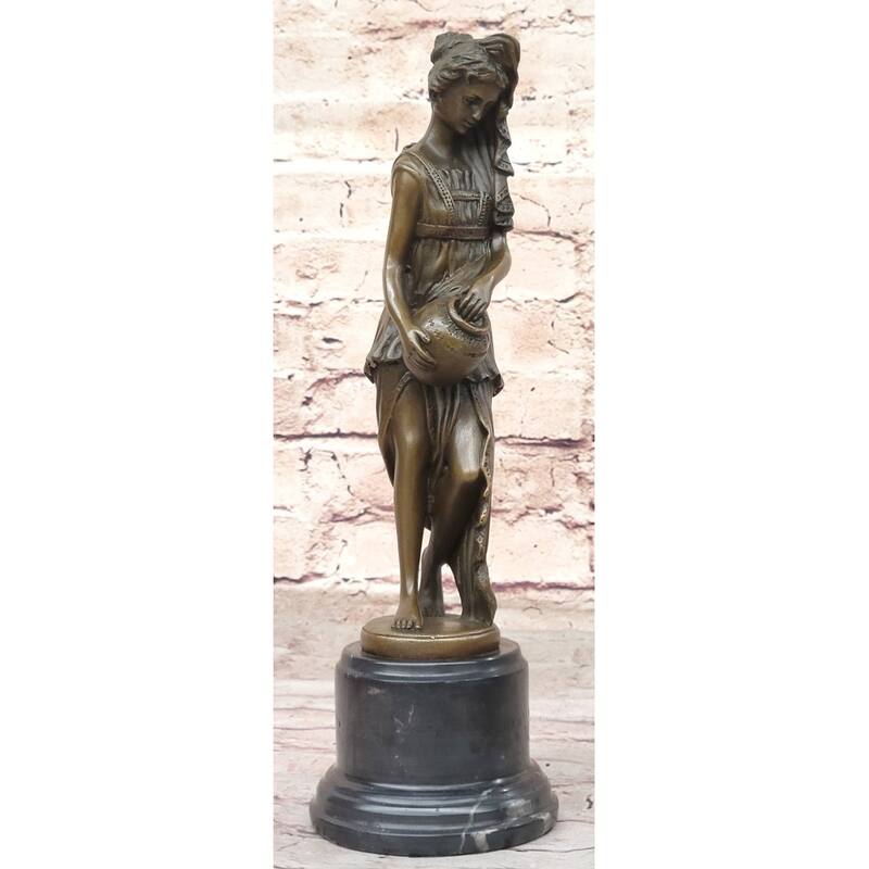 Water Bearer Young Woman Clical Bronze Sculpture Statue Figure On Marble Base By Milo