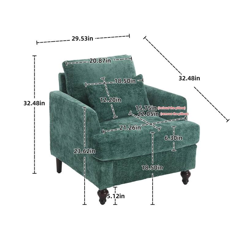 Mid Century Modern Chenille Fabric Armchair with Solid Wood Frame