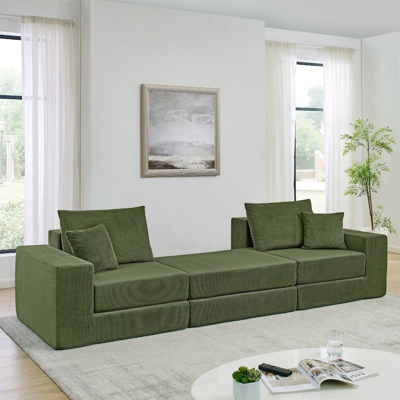Modular Upholstered Convertible Sectional Sofa with Ottoman & Throw Pillows