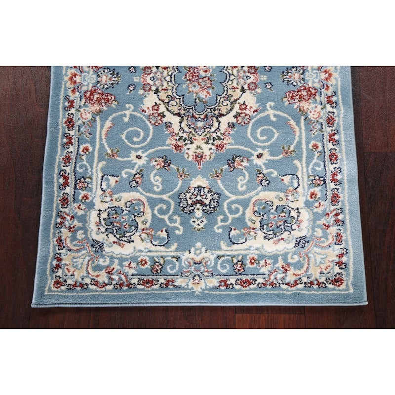 Light Blue Floral Medallion Transitional Turkish Rug Oriental Carpet