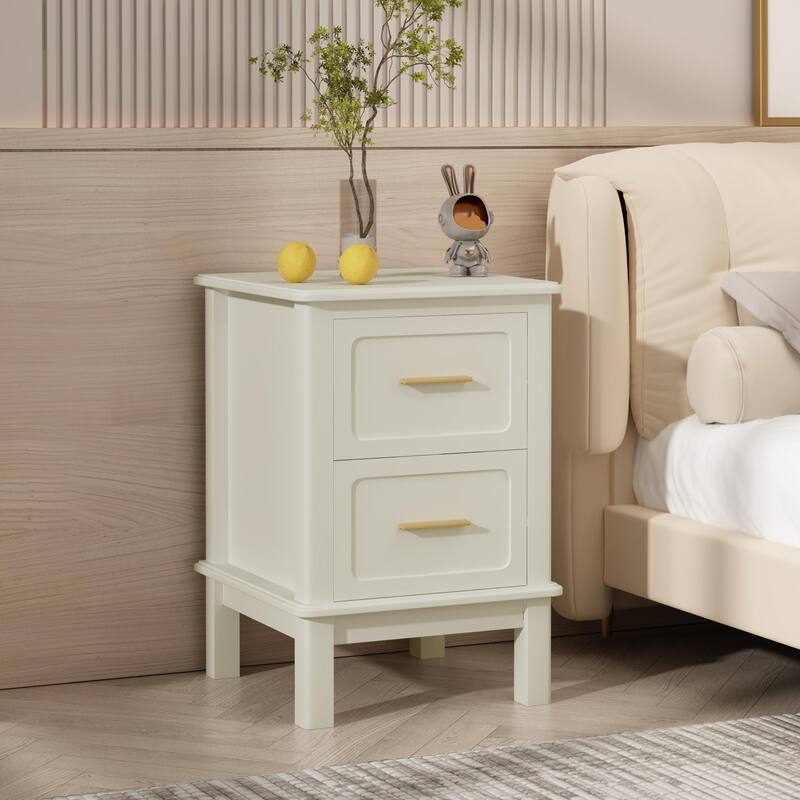 Modern Nightstand with 2 Drawers, Bedroom Bedside Table with Gold Handles, Sturdy Wood Accent Table