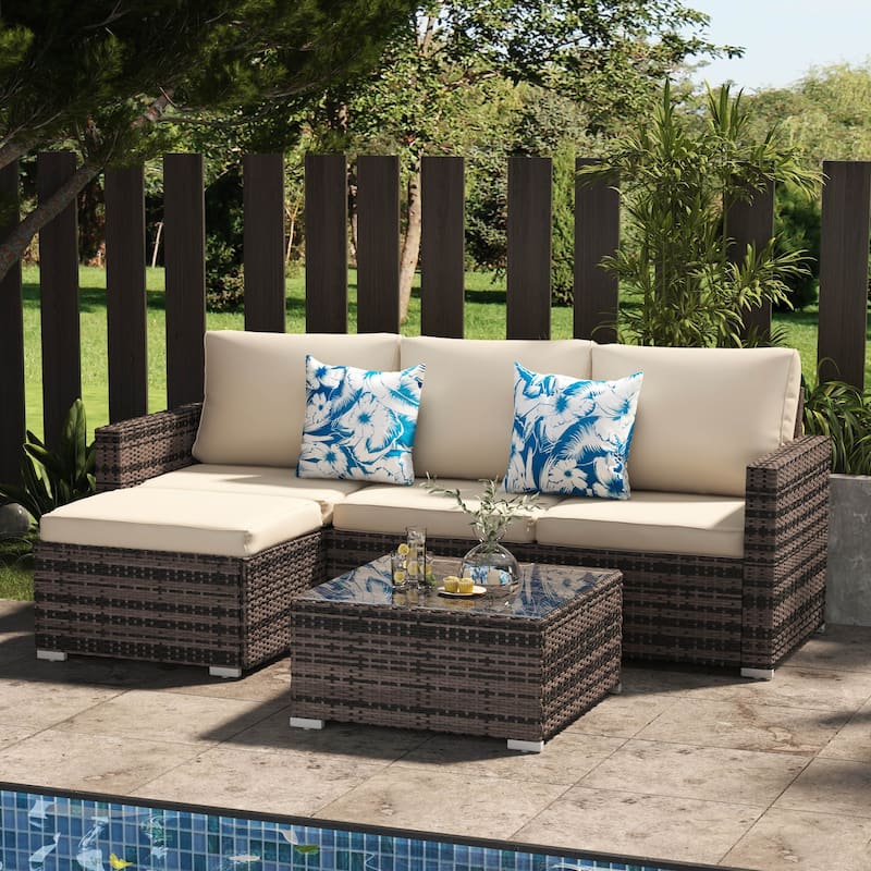3 Piece Patio Conversation Sets Outdoor Couch Patio Furniture Sectional Wicker Sofa Set - Brown