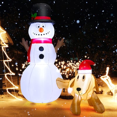 Gymax 6FT Inflatable Christmas Snowman With Dog Holiday Decor w/ - See Details