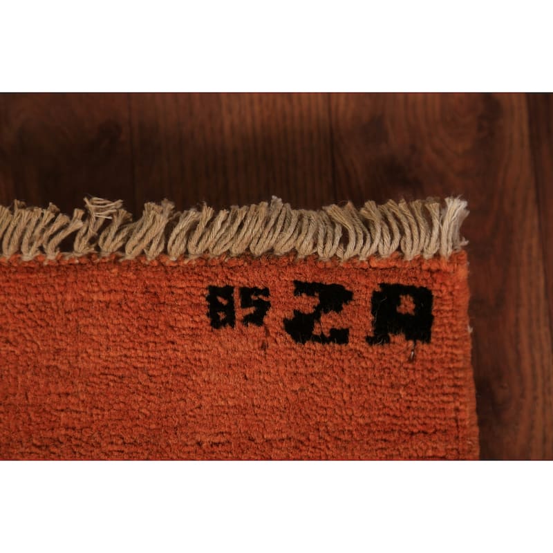 Gabbeh Modern Oriental Rug Handmade Orange Solid Wool Carpet - 5'1" x 6'2"