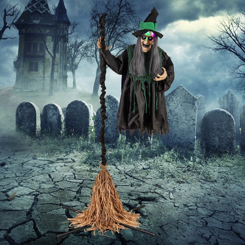 Costway Witch on Broom Halloween Animatronic Life Size Halloween Prop - See Details